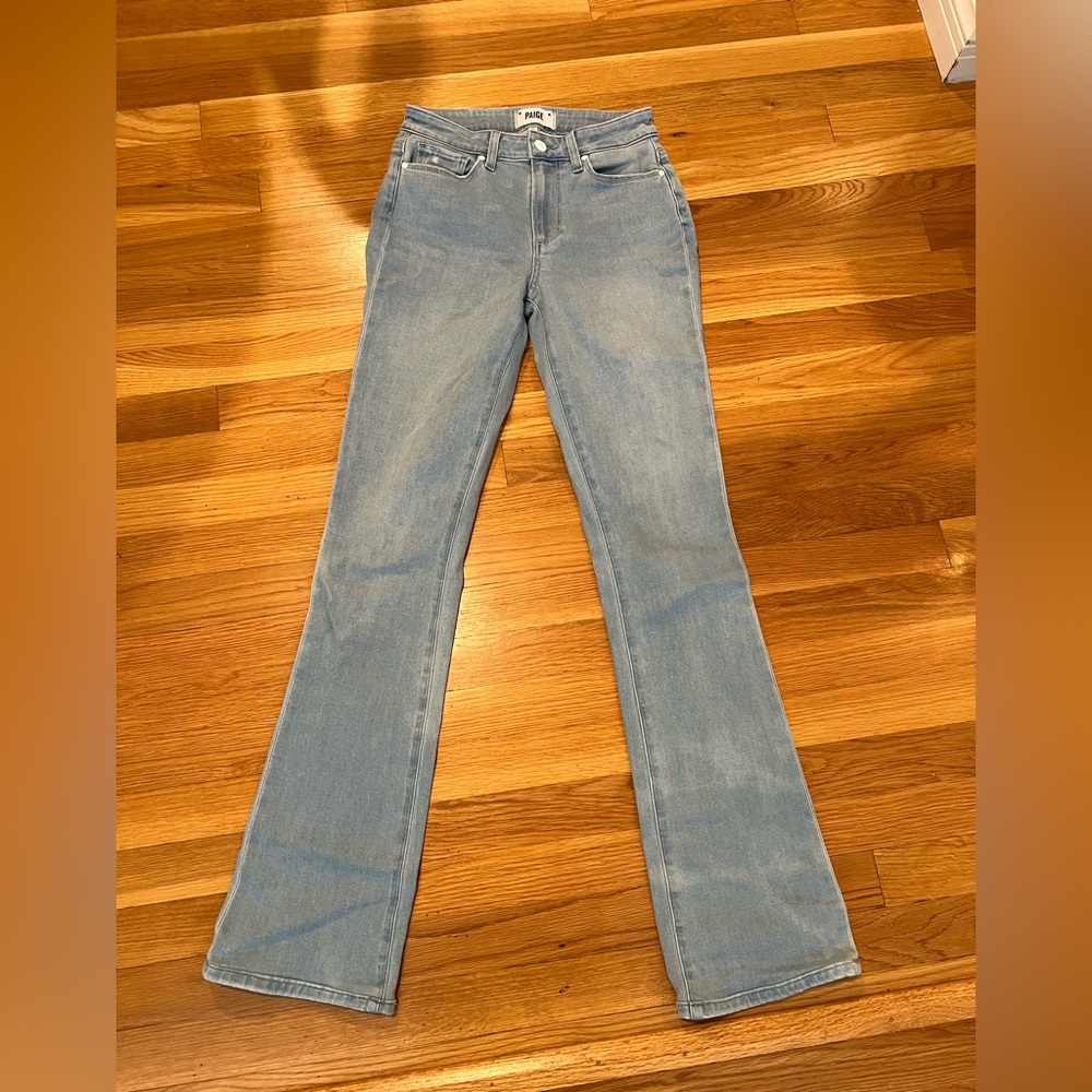 PAIGE Distressed Sky Blue Denim Flare Jeans size 26 - Hourglass